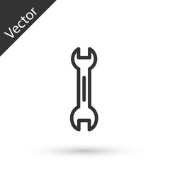 Grey line Wrench spanner icon isolated on white background. Vector