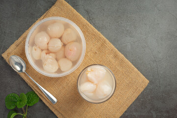 Lychee in Syrup on dark backgroud