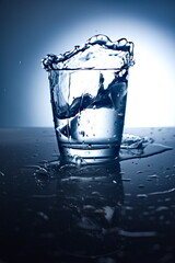 Ice Cubes Splashing Into Glass Of Water.