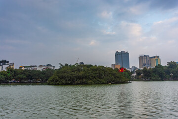 HANOI, VIETNAM, 4 JANUARY 2020: Hoan Kiem Lake, or Lake of the returned sword