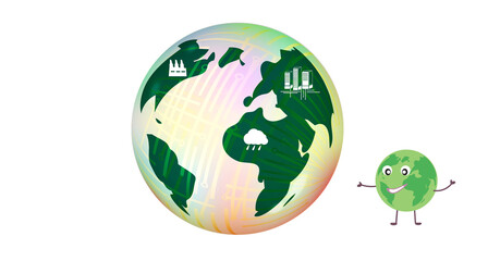 3d earth. Vector stock illustration. White background. Cartoon person. Our planet. Sphere.