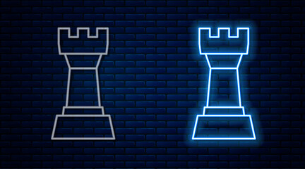 Glowing neon line Chess icon isolated on brick wall background. Business strategy. Game, management, finance. Vector