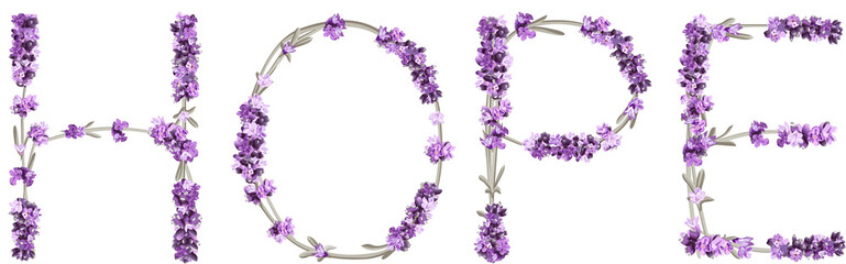 vector inscription Hope in the form of lavender sprigs in bright purple tones