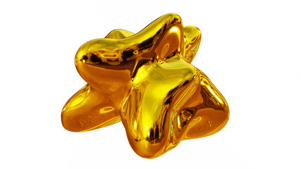 Gold metallic shape isolated on white, shiny lustrous liquid golden metal 3D render illustration.