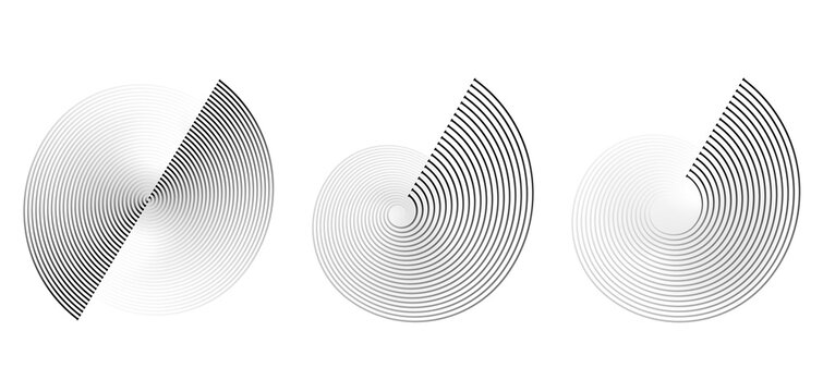 Circular spiral sound wave rhythm from lines on white background.