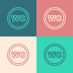 Pop art line Toilet icon isolated on color background. WC sign. Washroom. Vector