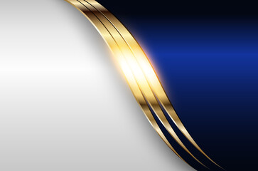 Business elegant background, silver gold metallic with dark blue, 3D vector illustration.