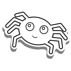 Black line cartoon Spider on white silhouette and gray shadow. Icon Emoji for decoration or any design. Vector illustration of Halloween day.