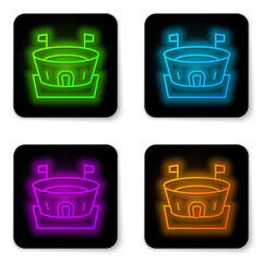 Glowing neon line Baseball arena icon isolated on white background. Baseball field. Black square button. Vector