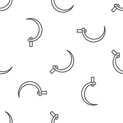 Grey line Sickle icon isolated seamless pattern on white background. Reaping hook sign. Vector