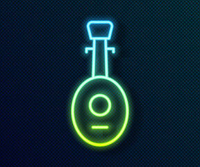 Glowing neon line Musical instrument lute icon isolated on black background. Arabic, Oriental, Greek music instrument. Vector