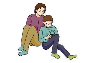 ゲームをしている子供と母親