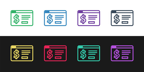 Set line Online banking with dollar icon isolated on black and white background. Sending money around the world, money transfer, financial transaction. Vector