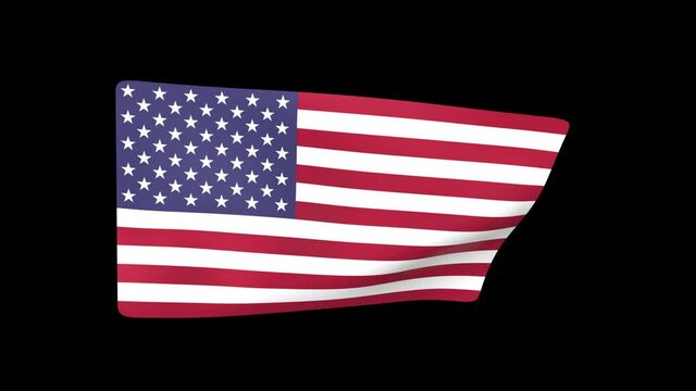 4K 3D render America waving flag on Alpha background.