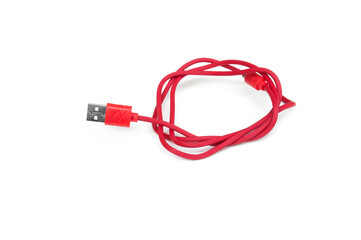 Red usb cable isolated on white background.