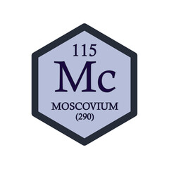 Mc Moscovium  Chemical Element Periodic Table. Hexagon vector illustration, simple clean style Icon with molar mass and atomic number for Lab, science or chemistry education.