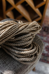 Fototapeta premium Jute rope and jute rope. Handmade home decor made from organic jute fiber.
