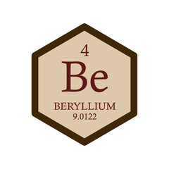 Be Beryllium Alkaline earth metal Chemical Element Periodic Table. Hexagon vector illustration, simple clean style Icon with molar mass and atomic number for Lab, science or chemistry education.