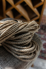 Fototapeta premium Jute rope and jute rope. Handmade home decor made from organic jute fiber.