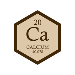 Ca Calcium Alkaline earth metal Chemical Element Periodic Table. Hexagon vector illustration, simple clean style Icon with molar mass and atomic number for Lab, science or chemistry education.