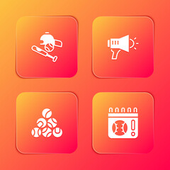 Set Baseball bat with ball, hat, Megaphone, and Calendar baseball game icon. Vector