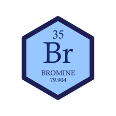 Br Bromine Halogen Chemical Element Periodic Table. Hexagon vector illustration, simple clean style Icon with molar mass and atomic number for Lab, science or chemistry education.