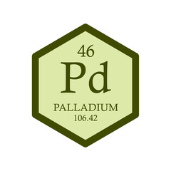 Pd Palladium Transition metal Chemical Element Periodic Table. Hexagon vector illustration, simple clean style Icon with molar mass and atomic number for Lab, science or chemistry education.