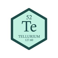 Te Tellurium Metalloid Chemical Element Periodic Table. Hexagon vector illustration, simple clean style Icon with molar mass and atomic number for Lab, science or chemistry education.