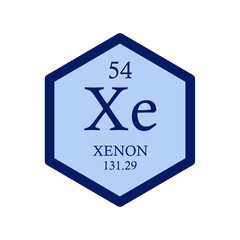 Xe Xenon Noble gas Chemical Element Periodic Table. Hexagon vector illustration, simple clean style Icon with molar mass and atomic number for Lab, science or chemistry education.