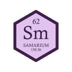 Sm Samarium Lanthanide Chemical Element Periodic Table. Hexagon vector illustration, simple clean style Icon with molar mass and atomic number for Lab, science or chemistry education.