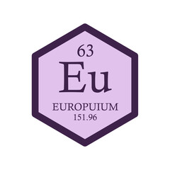 Eu Europium Lanthanide Chemical Element Periodic Table. Hexagon vector illustration, simple clean style Icon with molar mass and atomic number for Lab, science or chemistry education.