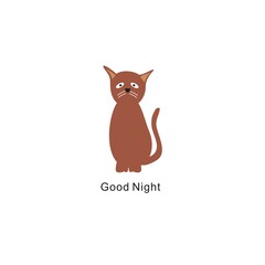 Vector image of a cute brown furry cat saying good night