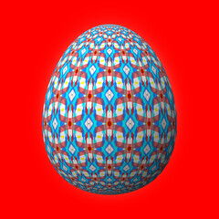 Happy Easter, Artfully designed and colorful 3D easter egg, 3D illustration on red