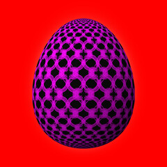 Happy Easter, Artfully designed and colorful 3D easter egg, 3D illustration on red