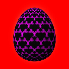 Happy Easter, Artfully designed and colorful 3D easter egg, 3D illustration on red