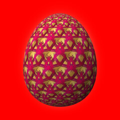 Happy Easter, Artfully designed and colorful 3D easter egg, 3D illustration on red