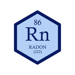 Rn Radon Noble gas Chemical Element Periodic Table. Hexagon vector illustration, simple clean style Icon with molar mass and atomic number for Lab, science or chemistry education.