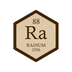 Ra Radium Alkaline earth metal Chemical Element Periodic Table. Hexagon vector illustration, simple clean style Icon with molar mass and atomic number for Lab, science or chemistry education.