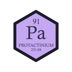 Pa Protactinium Actinoid Chemical Element Periodic Table. Hexagon vector illustration, simple clean style Icon with molar mass and atomic number for Lab, science or chemistry education.