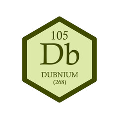 Db Dubnium Transition metal Chemical Element Periodic Table. Hexagon vector illustration, simple clean style Icon with molar mass and atomic number for Lab, science or chemistry education.
