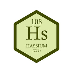 Hs Hassium Transition metal Chemical Element Periodic Table. Hexagon vector illustration, simple clean style Icon with molar mass and atomic number for Lab, science or chemistry education.