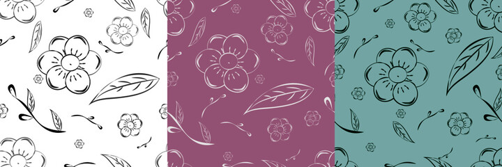 3 seamless pattern with flowers
