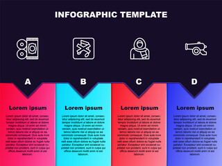 Set line Traditional carpet, Speaker mute, Muslim woman in hijab and Ramadan cannon. Business infographic template. Vector