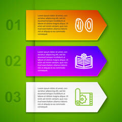 Set line Date fruit, Holy book of Koran and Traditional carpet. Business infographic template. Vector