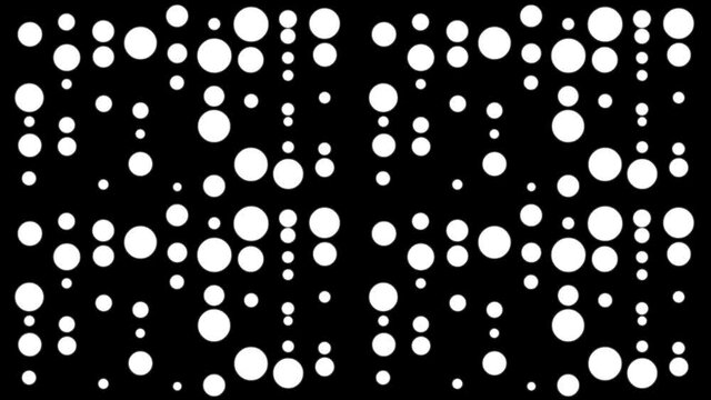 many White circles of different sizes that change their size, on a black background