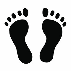 Black and white vector image of footprints on a white background in doodle style.