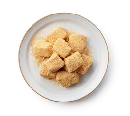 Warabi mochi placed on a white background