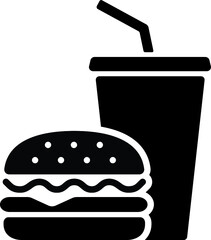 Hamburger and soda takeaway, Fast food icon, Silhouette flat design on white background, Vector illustration