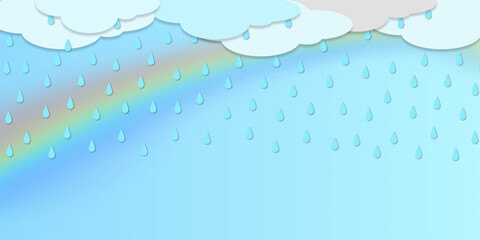 Fototapeta na wymiar clouds rain drops and rainbow illustration