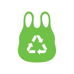 Plastic bag with triangle rotation arrow recycle sign, Green recycling plastic bag icon, Reusable ecological preservation concept, Isolated on white background, Vector illustration